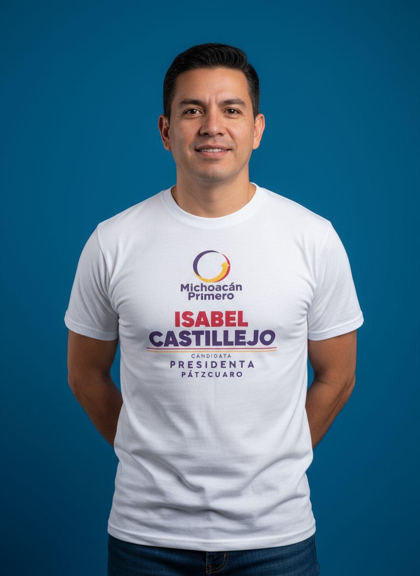 Playera blanca para campaña política y publicitaria